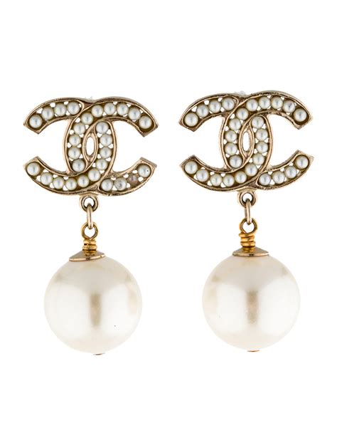 chanel earrings pearly white|chanel cc pearl drop earrings.